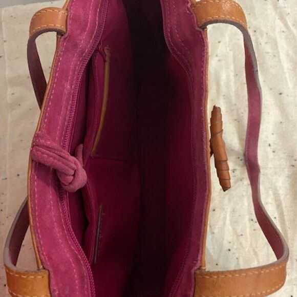 Claudia Firenze Italian Made Coffee Brown Leather with Pink Suede Tote - Picture 9 of 11